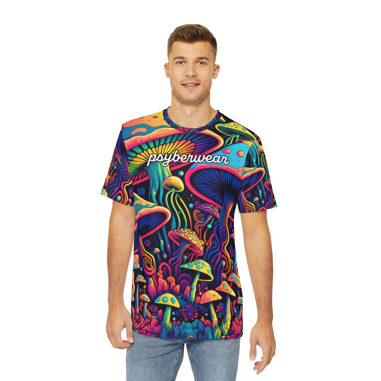 Colorful Trippy Mushroom psyberwear 100% Cotton T Shirt